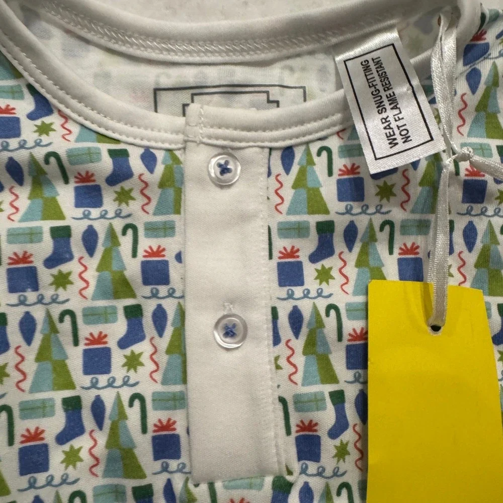Lila and Hayes Kids Christmas Pima Cotton Henley Pajama Top Blue Green 6-12M NWT